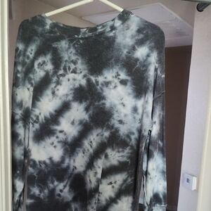 Black, Blue and White Tie-Dye Long Sleeve Shirt